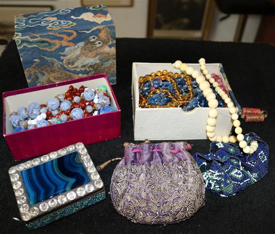 Various Chinese bead necklaces and other costume jewellery